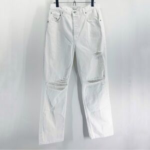 Reformation Cynthia High Rise Relaxed Straight Leg Jeans White Destroyed Size 29